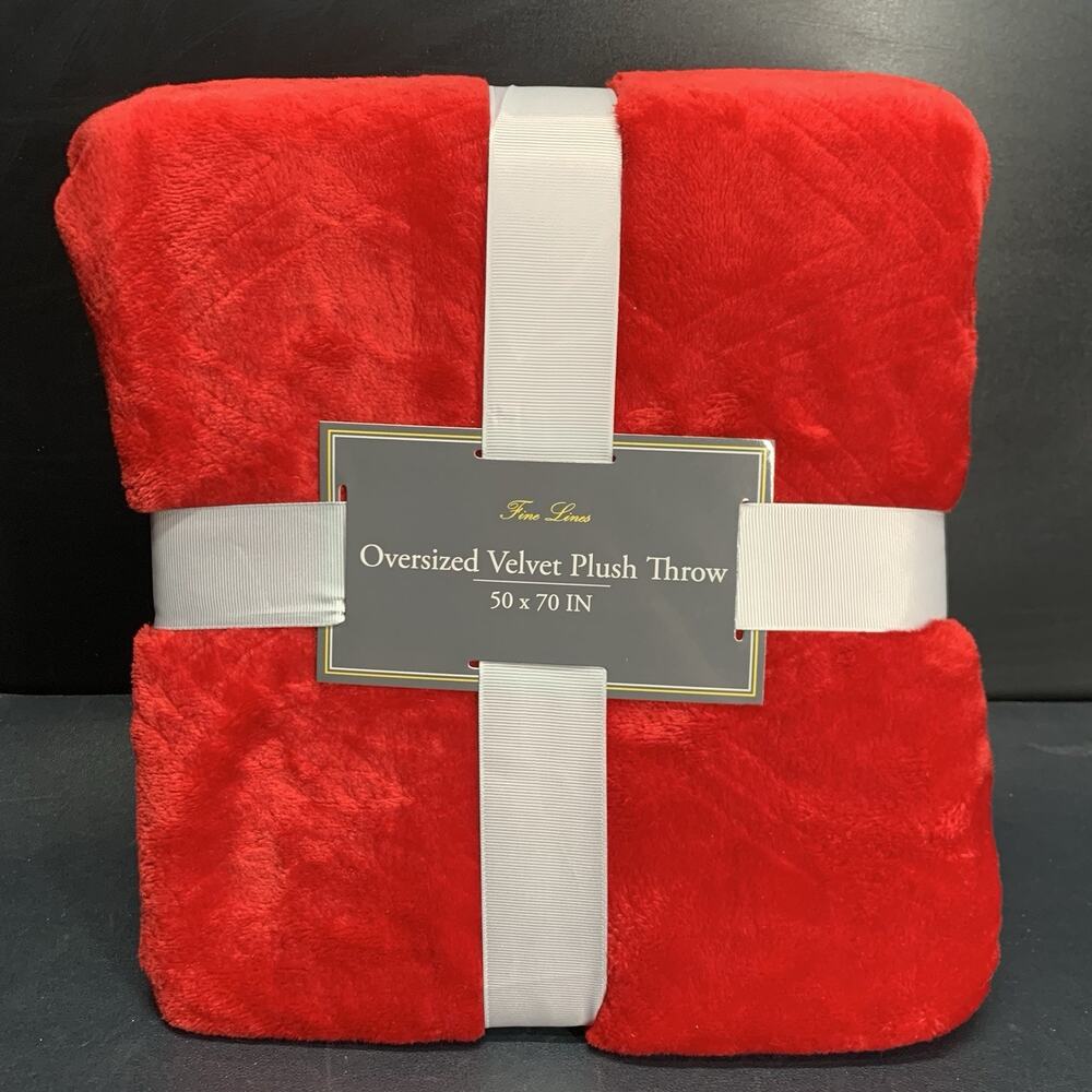 Fine Lines Velvet Plush Throw 50x70in Red Very Soft NOS